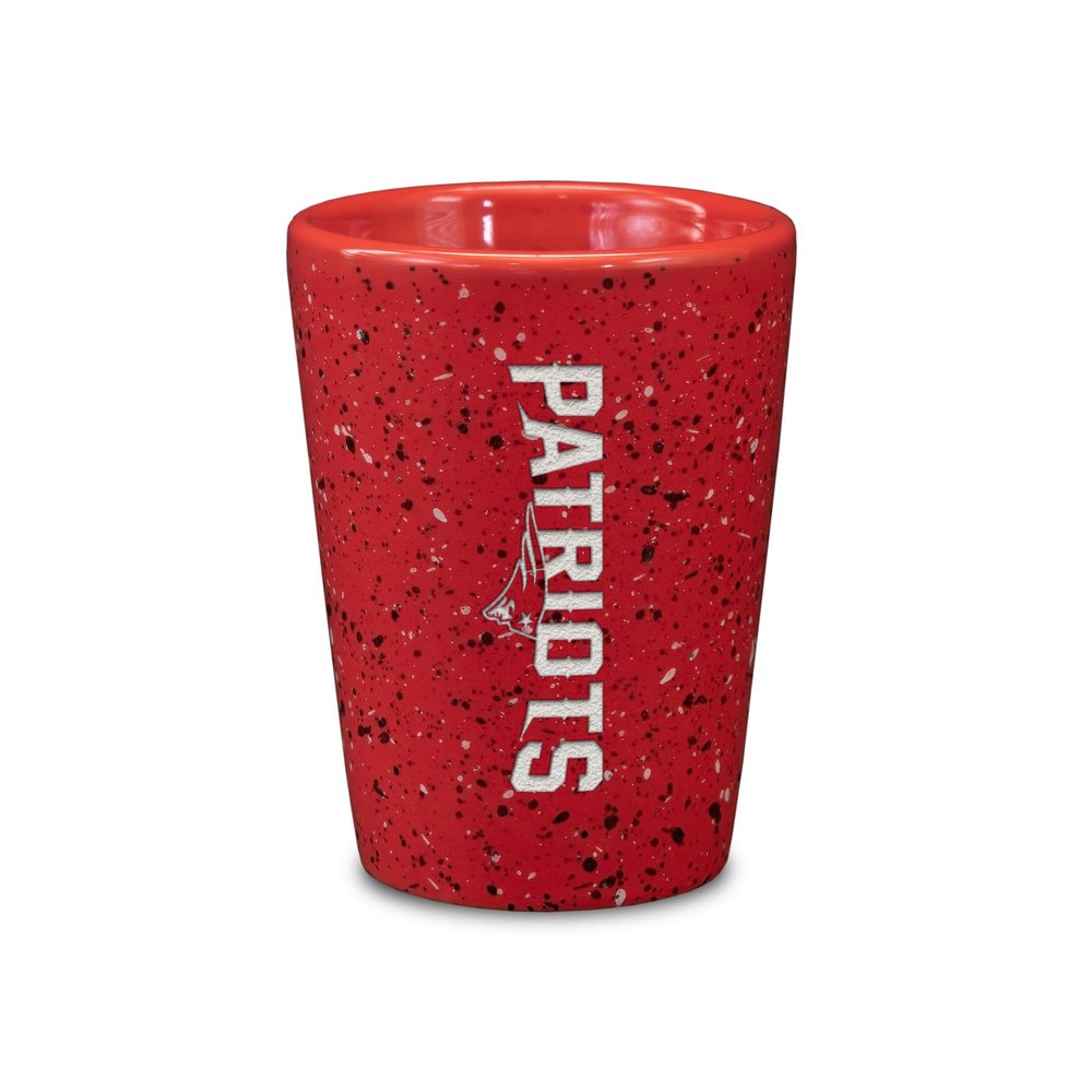 Rico Industries NFL Football New England Patriots 2oz Ceramic Shot Glass for Fans, Laser Engraved In Team Color Single Shot Glass