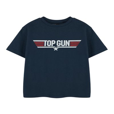 Top Gun Boys T-Shirt | Kids Short Sleeve Graphic Tee in Blue | Maverick & Goose Fighter Pilot Aircraft Childrens Apparel Top, 9-10 Years