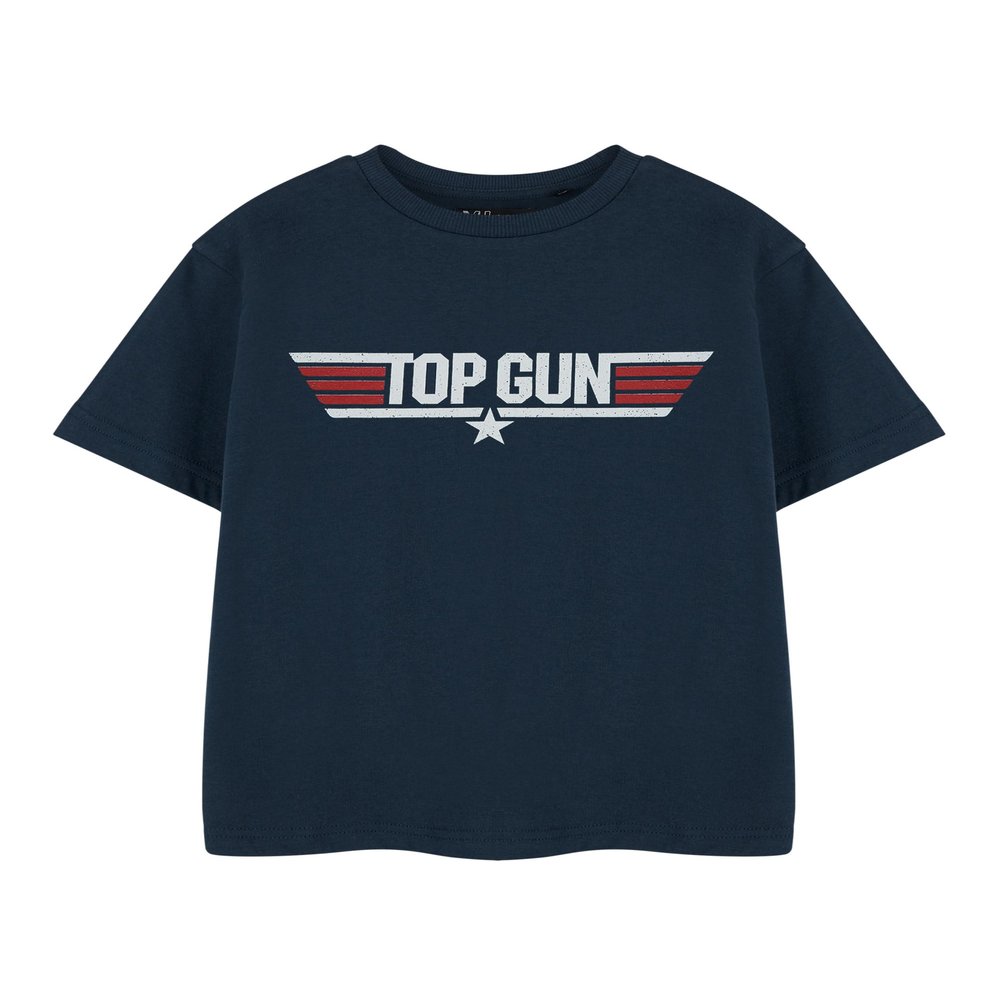 Top Gun Boys T-Shirt | Kids Short Sleeve Graphic Tee in Blue | Maverick & Goose Fighter Pilot Aircraft Childrens Apparel Top, 9-10 Years