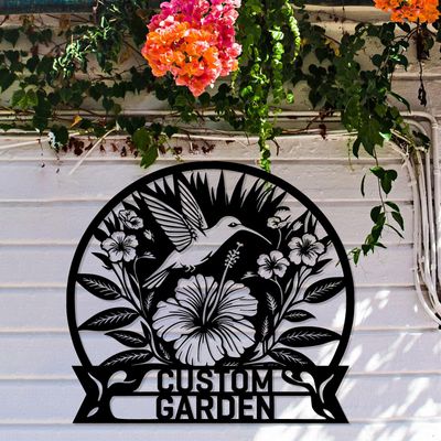 Hummingbird Metal Wall Sign, Custom Hummingbird Metal Garden Stake,Custom Garden Name Sign,Yard Sign Hummingbird Sign,Garden Sign,Garden Decor,Gift for Mom Yard Decor (Style-3)