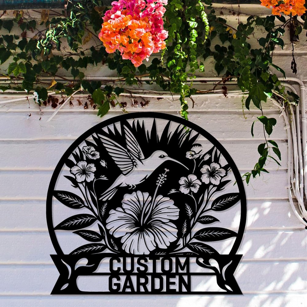 Hummingbird Metal Wall Sign, Custom Hummingbird Metal Garden Stake,Custom Garden Name Sign,Yard Sign Hummingbird Sign,Garden Sign,Garden Decor,Gift for Mom Yard Decor (Style-3)