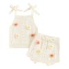 Doisbetthsay Toddler Girl Fall Outfits Knit Baby Clothes Tie-up Camisole With Elastic Waist Shorts 2 Pcs Clothing Set (A White, 18-24 Months) view 1