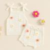 Doisbetthsay Toddler Girl Fall Outfits Knit Baby Clothes Tie-up Camisole With Elastic Waist Shorts 2 Pcs Clothing Set (A White, 18-24 Months) view 2