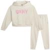 DKNY Girls Jogger Set - 2 Piece Soft Fleece Athletic Pullover Hooded Kids Sweatshirts and Jogger Sweatpants for Girls, Size 7, Oatmeal Heather Logo view 1