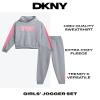 DKNY Girls Jogger Set - 2 Piece Soft Fleece Athletic Pullover Hooded Kids Sweatshirts and Jogger Sweatpants for Girls, Size 7, Oatmeal Heather Logo view 2
