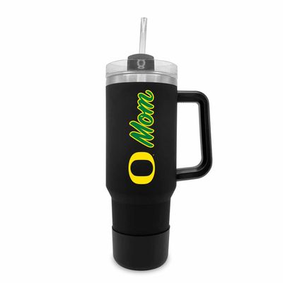 Campus Colors Collegiate 40oz Stainless Steel Travel Tumbler with Handle for Mom - Vacuum Insulated, Dual Lid & Straw, For Parents (Oregon Ducks - Black)