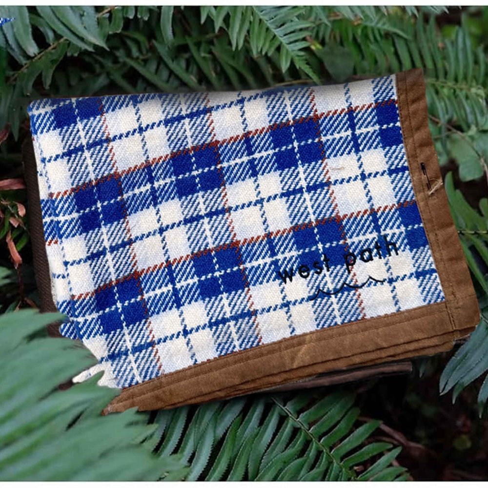 Canvas Camp Blanket  Waterproof Outdoor Blanket, Waxed Canvas with Water Repellent Backing, Bushcraft & Campfire Friendly, Ideal for Camping, Hiking, Beach, Picnic & Festivals (Blue/White, Regular)