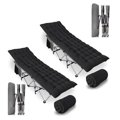 ZONETECH Folding Outdoor Camping Travel Cot and Cot Pad -Lightweight Portable Heavy Duty Adult & Kids Large Pocket and Cushion (Gray & Black, 2-Pack)