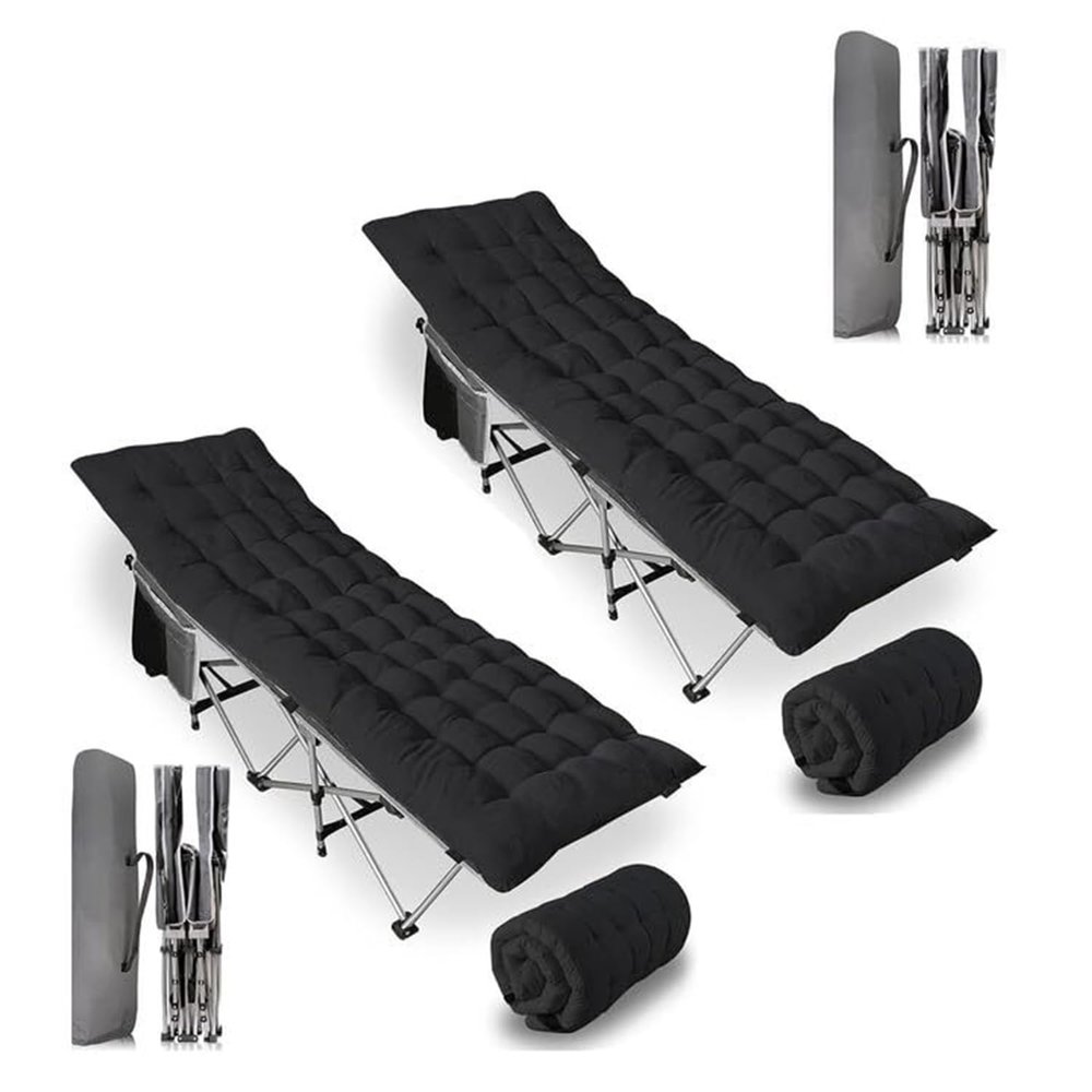 ZONETECH Folding Outdoor Camping Travel Cot and Cot Pad -Lightweight Portable Heavy Duty Adult & Kids Large Pocket and Cushion (Gray & Black, 2-Pack)