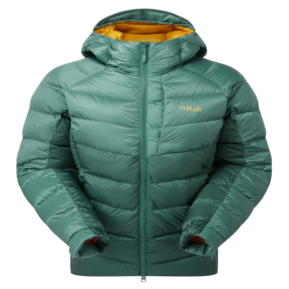 Rab Women's Glaceon Pro Jacket - Lightweight Down Coat for Hiking, Climbing, & Mountaineering - Eucalyptus/Green Slate - Small