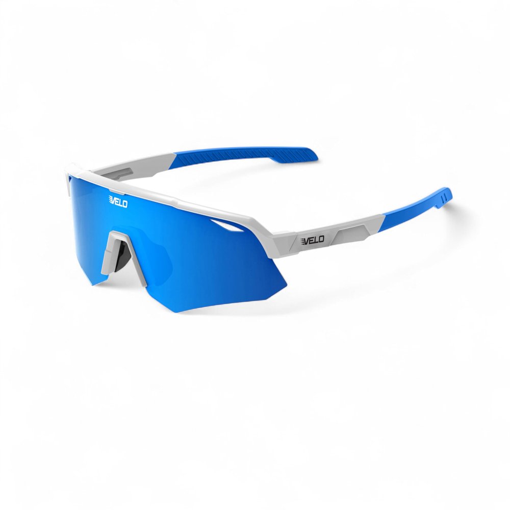 VELO Shades Cutter Baseball/Softball Sunglasses By Jax of The Bullpen Training (Gen1, White Hyper Blue, Lrg Adlt)