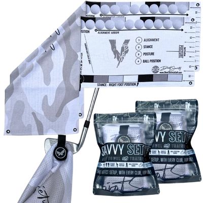 Divot Society Savvy Setup Training Aid Golf Towel | for Improving Their Scores & Consistency (2-Pack, White)