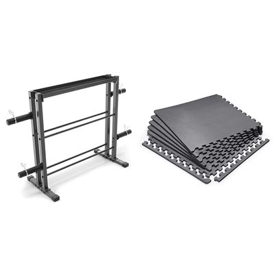 Bundle of Marcy Combo Weights Storage Rack for Dumbbells, Kettlebells, and Weight Plates DBR-0117 + Marcy Interlocking Waterproof Flooring Mat for Exercise Equipment & Accessories MAT-20