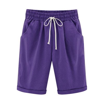 Generic Bermuda Shorts for Women Knee Length Plus Size Drawstring Shorts Elastic Waist Summer Beach Shorts Vacation Outfits Purple, 3X-Large