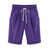 Generic Bermuda Shorts for Women Knee Length Plus Size Drawstring Shorts Elastic Waist Summer Beach Shorts Vacation Outfits Purple, 3X-Large view 1