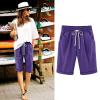 Generic Bermuda Shorts for Women Knee Length Plus Size Drawstring Shorts Elastic Waist Summer Beach Shorts Vacation Outfits Purple, 3X-Large view 2