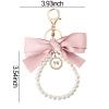 Pink Bow Pearl Wristlet Keychain for Wallet Keys Keychains Accessories for Women Girls Bow Keychain Wristlet for Bag Purse Pearl Beaded Keychain Bracelet for Women Teens Girls view 2