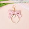 Pink Bow Pearl Wristlet Keychain for Wallet Keys Keychains Accessories for Women Girls Bow Keychain Wristlet for Bag Purse Pearl Beaded Keychain Bracelet for Women Teens Girls view 4