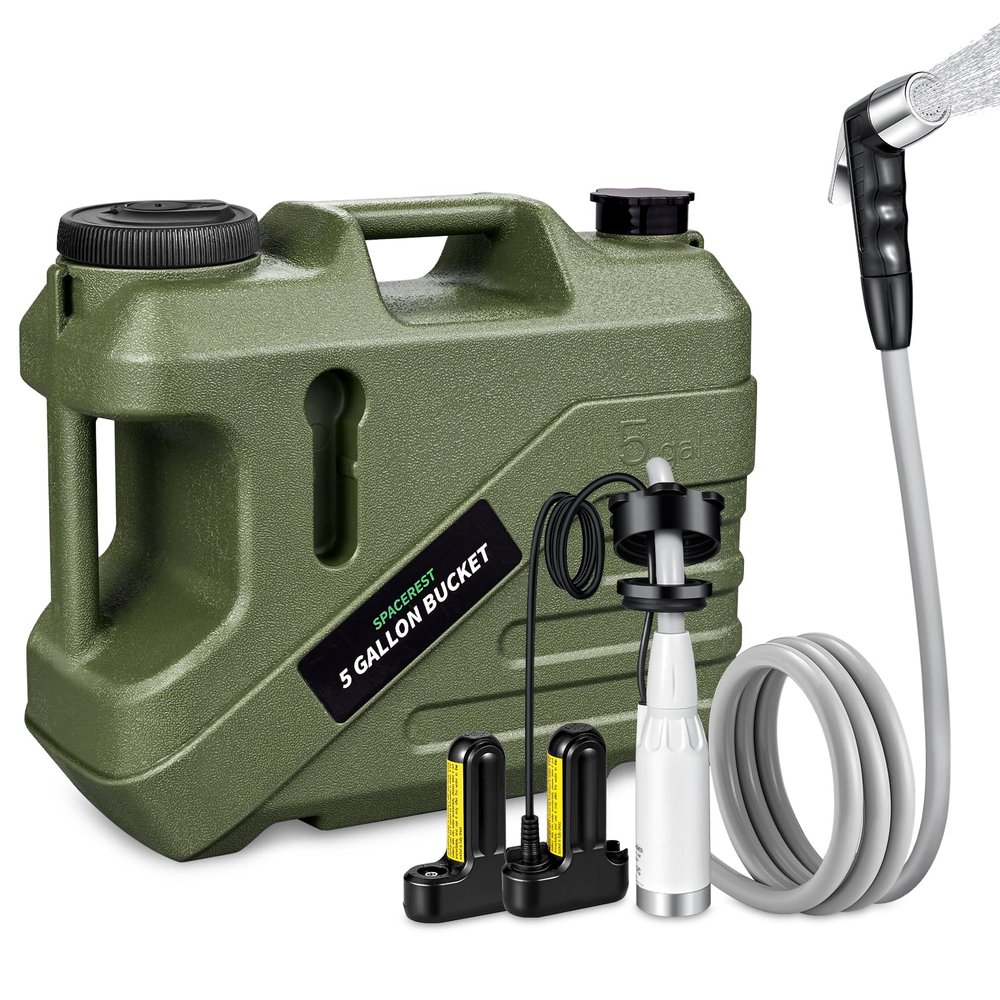 SPACEREST Portable Shower for Camping with Integrated Design  Spill-Resistant, Electric Camping Shower, 5-Gallon Food-Grade Water Jug for Outdoor, Beach, Hiking, Dog Wash, 2 Batteries