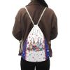 PJHEQOXE Father Christmas Print Drawstring Bag American Flag Casual Backpack Sport Gym Foldable Sackpack for Girls Boys Lightweight Swimming Hiking Camping Bag White view 2