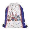PJHEQOXE Father Christmas Print Drawstring Bag American Flag Casual Backpack Sport Gym Foldable Sackpack for Girls Boys Lightweight Swimming Hiking Camping Bag White view 4