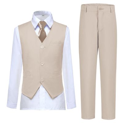 Boys Suit Wedding Suits Vest and Pants Set for Toddler Little Boy Kids Prom Tuxedo Suit Slim Fit Ring Bearer Outfit Dress Clothes 5T Light Champagne