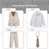 Boys Suit Wedding Suits Vest and Pants Set for Toddler Little Boy Kids Prom Tuxedo Suit Slim Fit Ring Bearer Outfit Dress Clothes 5T Light Champagne view 2