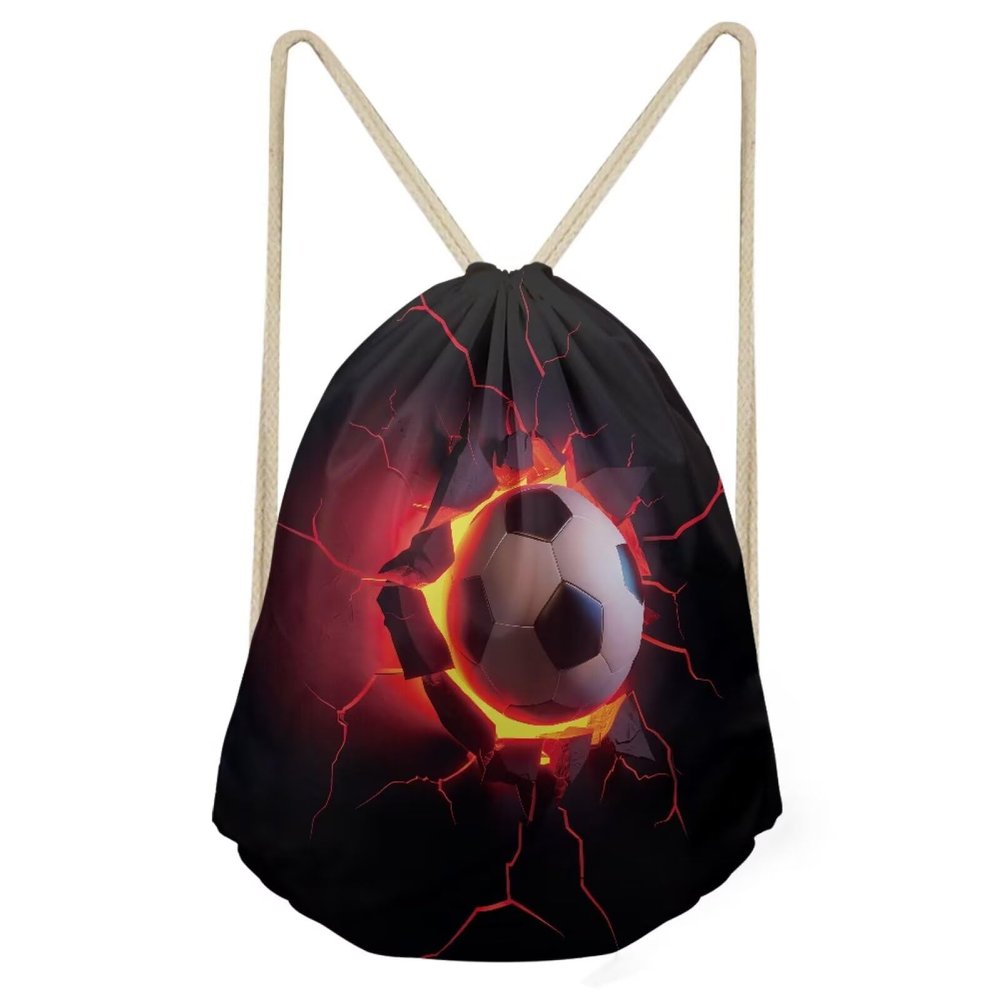 PJHEQOXE 3D Soccer Print Drawstrings Backpacks Bags for Soccer Game,Black Swim Packs Daypack Large Pouch Shopping Travel Bags Sackpacks Gym