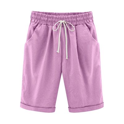 NineFit Basics Bermuda Shorts for Women Knee Length Plus Size Drawstring Shorts Elastic Waist Summer Beach Shorts Vacation Outfits Pink, Small