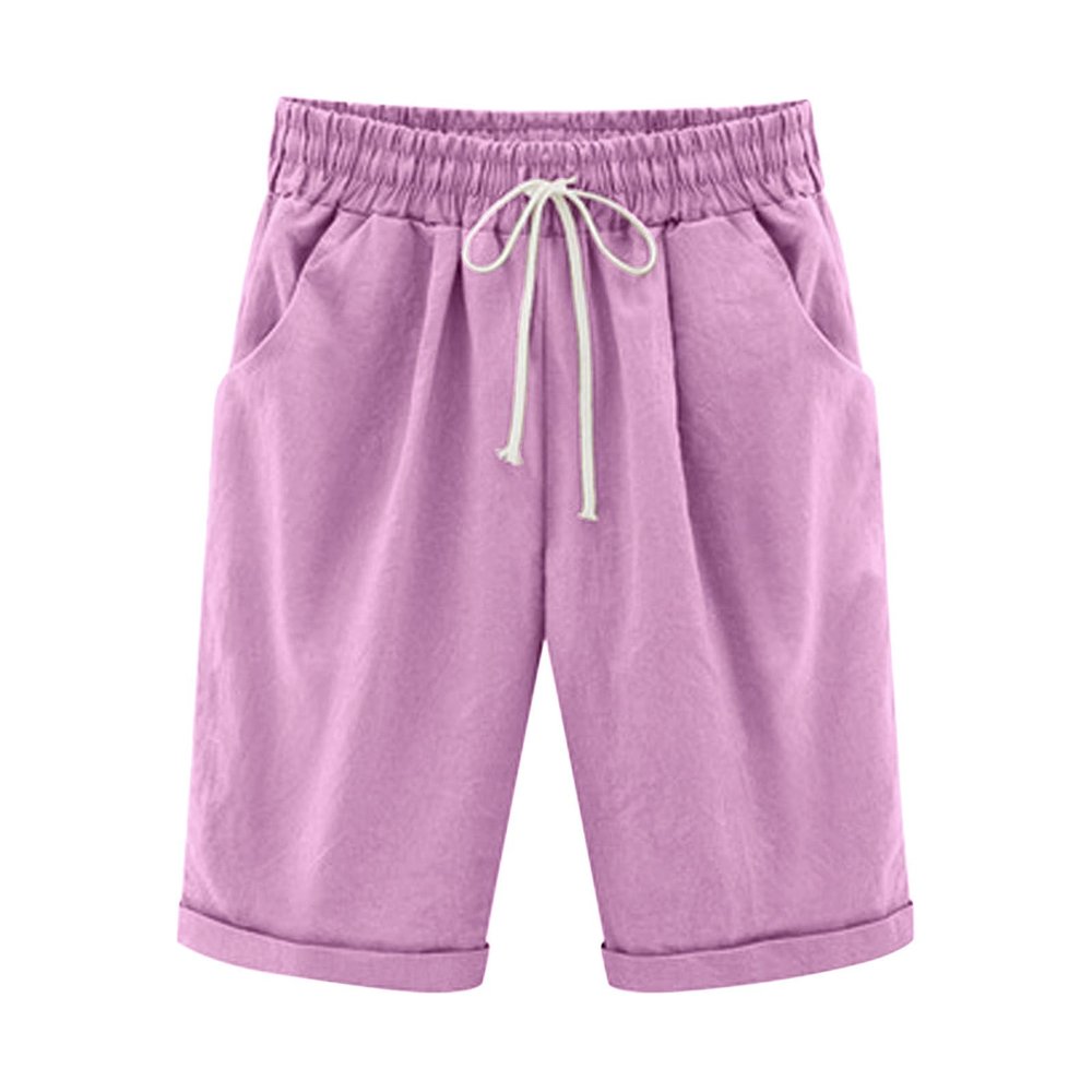 NineFit Basics Bermuda Shorts for Women Knee Length Plus Size Drawstring Shorts Elastic Waist Summer Beach Shorts Vacation Outfits Pink, Small