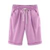 NineFit Basics Bermuda Shorts for Women Knee Length Plus Size Drawstring Shorts Elastic Waist Summer Beach Shorts Vacation Outfits Pink, Small view 1