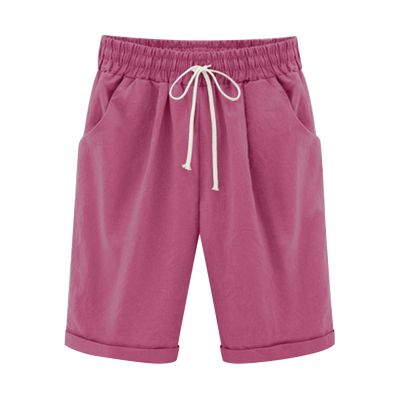 Generic Bermuda Shorts for Women Knee Length Plus Size Drawstring Shorts Elastic Waist Summer Beach Shorts Vacation Outfits Hot Pink, X-Large