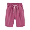 Generic Bermuda Shorts for Women Knee Length Plus Size Drawstring Shorts Elastic Waist Summer Beach Shorts Vacation Outfits Hot Pink, X-Large view 1