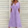 Zhyaj Purple Summer Dresses for Women 2024 Short Sleeve Eyelet Pastel Button Solid V Neck Boho Dress Daily Wear Vintage Sundress with Pockets, Purple, XX-Large view 2