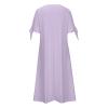 Zhyaj Purple Summer Dresses for Women 2024 Short Sleeve Eyelet Pastel Button Solid V Neck Boho Dress Daily Wear Vintage Sundress with Pockets, Purple, XX-Large view 4