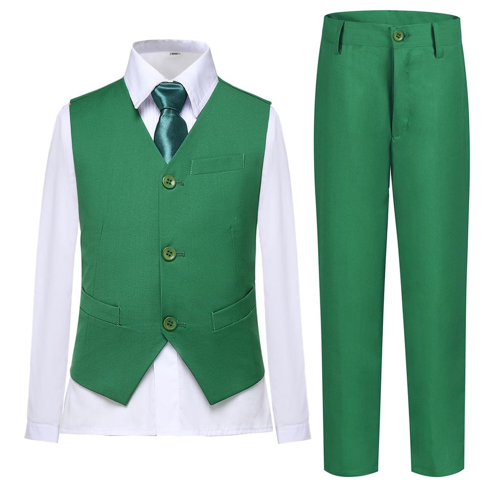 Lycody Kids Suits for Boys Formal Tuxedo Dress Outfit Green Suit Vest and Pants Set Little Boy Slim Fit Suit for Weddings Prom Party Size 6