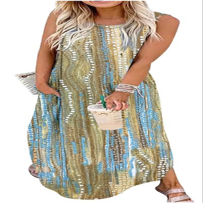Women's Floral Boho Summer Dresses Casual Loose Sundress Long Dresses Striped Sleeveless Beach Maxi Dresses with Pockets(Small,Dot Multicolor3)