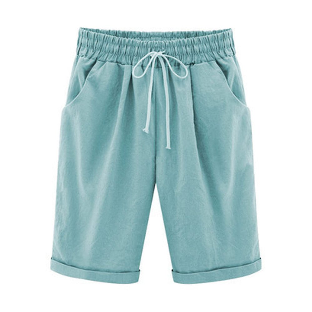 Generic Bermuda Shorts for Women Knee Length Plus Size Drawstring Shorts Elastic Waist Summer Beach Shorts Vacation Outfits Mint Green, 4X-Large
