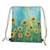 PJHEQOXE Oil Painting Drawstring Bags Unique Party Favors Bag String Bags Small Cinch Bags Candy Snack Storage Bag Travel Camping Drawstring Sunflower view 3