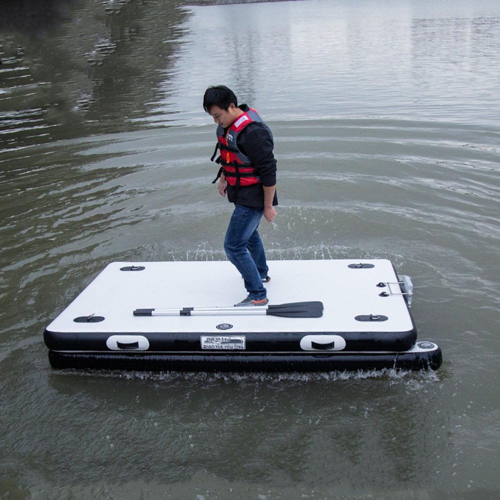 NineFit Basics Floating Inflatable Dock Platform w/Paddles and Pumps for Beach Lake Pool Ocean - Large Portable Fishing Raft Mat with Dock Islands