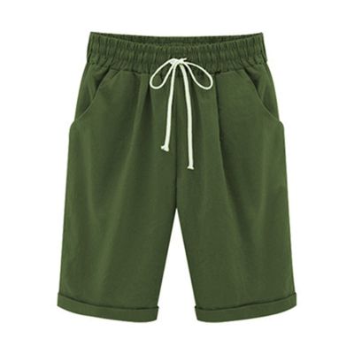 Generic Bermuda Shorts for Women Knee Length Plus Size Drawstring Shorts Elastic Waist Summer Beach Shorts Vacation Outfits Army Green, Small