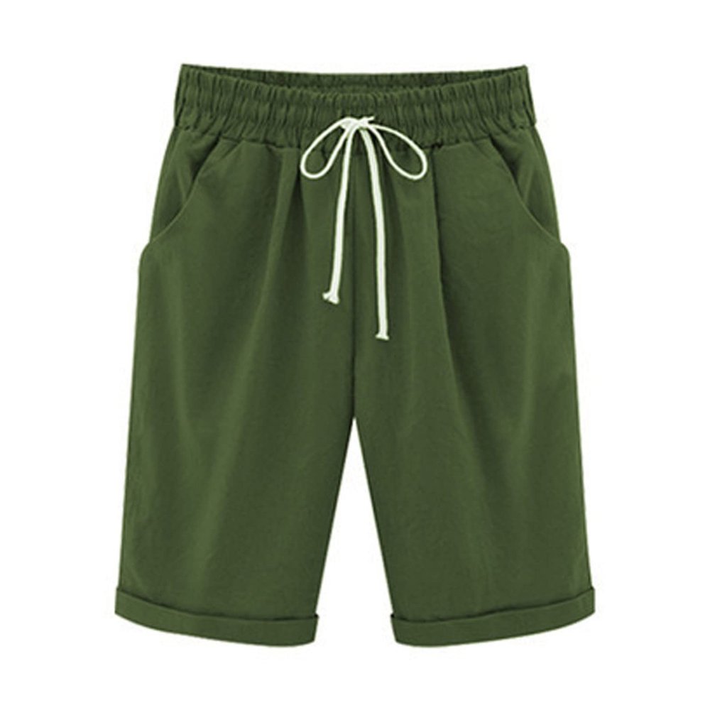 Generic Bermuda Shorts for Women Knee Length Plus Size Drawstring Shorts Elastic Waist Summer Beach Shorts Vacation Outfits Army Green, Small
