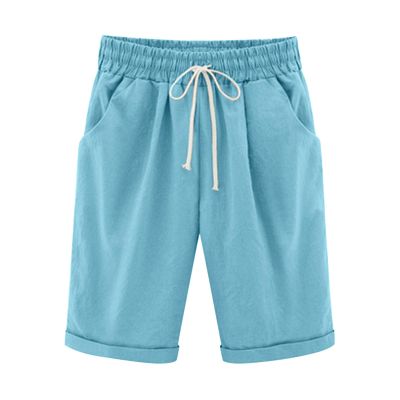 Generic Bermuda Shorts for Women Knee Length Plus Size Drawstring Shorts Elastic Waist Summer Beach Shorts Vacation Outfits Blue, 3X-Large