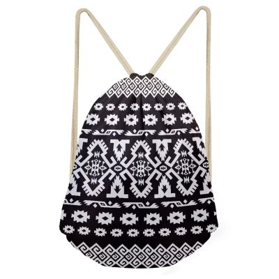 PJHEQOXE Aztec Totem Drawstring Bag Beach Backpack Casual Gym Sackpack for Girls Boys Lightweight Yoga Sport Foldable Bag Black White
