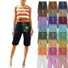 Bermuda Shorts for Women Knee Length Plus Size Drawstring Shorts Elastic Waist Summer Beach Shorts Vacation Outfits Black Black view 1