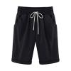 Bermuda Shorts for Women Knee Length Plus Size Drawstring Shorts Elastic Waist Summer Beach Shorts Vacation Outfits Black Black view 3