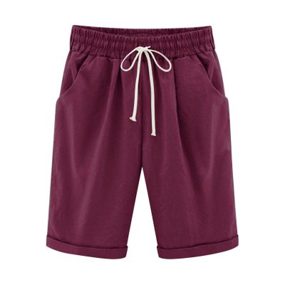 Bermuda Shorts for Women Knee Length Plus Size Drawstring Shorts Elastic Waist Summer Beach Shorts Vacation Outfits Wine
