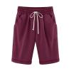 Bermuda Shorts for Women Knee Length Plus Size Drawstring Shorts Elastic Waist Summer Beach Shorts Vacation Outfits Wine view 1