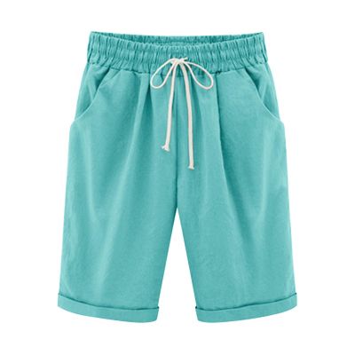 Generic Bermuda Shorts for Women Knee Length Plus Size Drawstring Shorts Elastic Waist Summer Beach Shorts Vacation Outfits Sky Blue, XX-Large