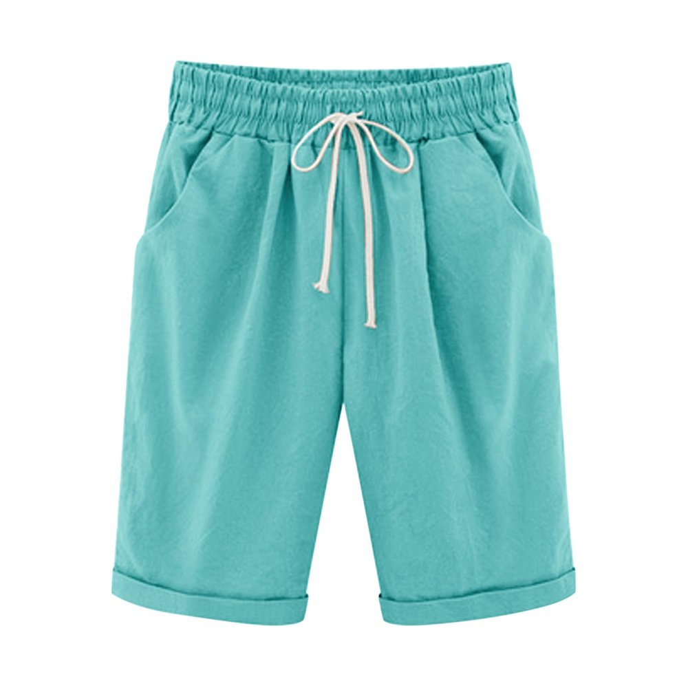 Generic Bermuda Shorts for Women Knee Length Plus Size Drawstring Shorts Elastic Waist Summer Beach Shorts Vacation Outfits Sky Blue, XX-Large